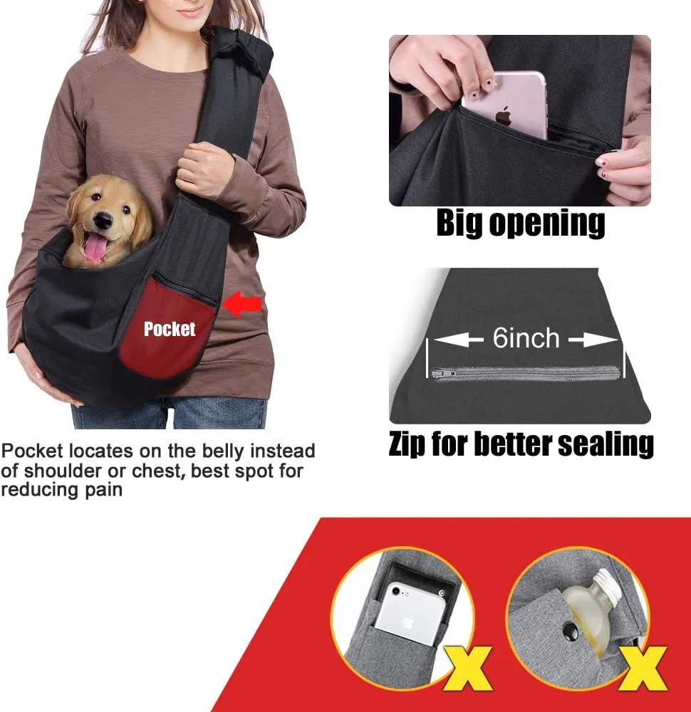 🐶 Dog Cat Sling Carrier Adjustable Padded Shoulder Strap with Mesh Pocket for Outdoor Travel