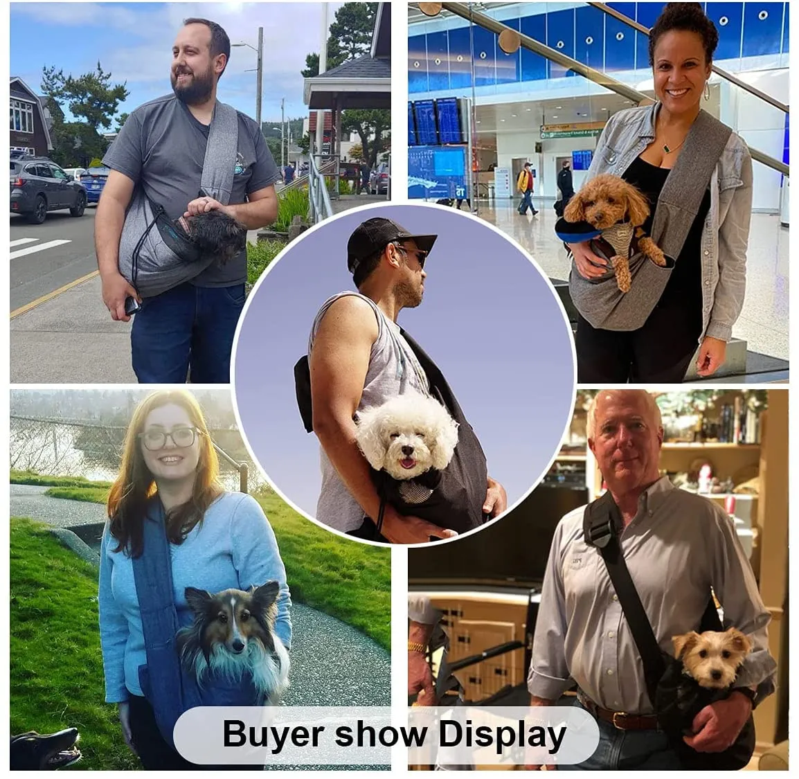 🐶 Dog Cat Sling Carrier Adjustable Padded Shoulder Strap with Mesh Pocket for Outdoor Travel