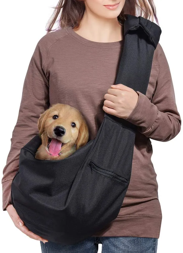 🐶 Dog Cat Sling Carrier Adjustable Padded Shoulder Strap with Mesh Pocket for Outdoor Travel