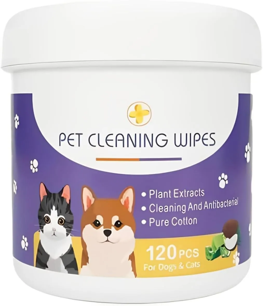 120Pcs Gentle Pet Eye Wipes for Dogs & Cats  Soothing Tear Stain & Discharge Removal with Natural Ingredients for Face Cleaning, 120 Soft Pet Facial Cloths