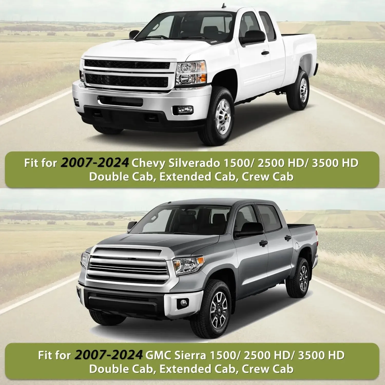 2007-2024 Chevy Silverado GMC Sierra 1500 2500HD 3500HD Double Cab Extended Cab Crew Cab Seat Covers
