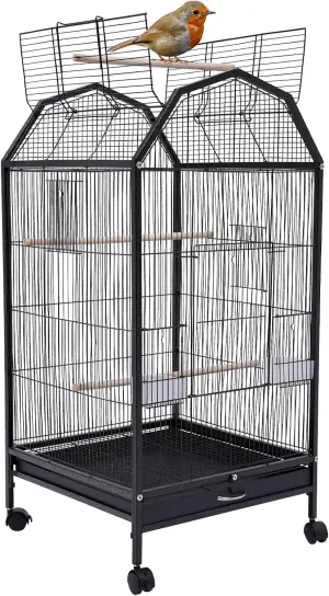 39.9" Wrought Iron Cockatiel Cage, W/Play Open Top & Stand, Bird Cage Small Gap for Small Birds Like Parrots Conure Lovebird Cockatiel Lovebirds Budgies