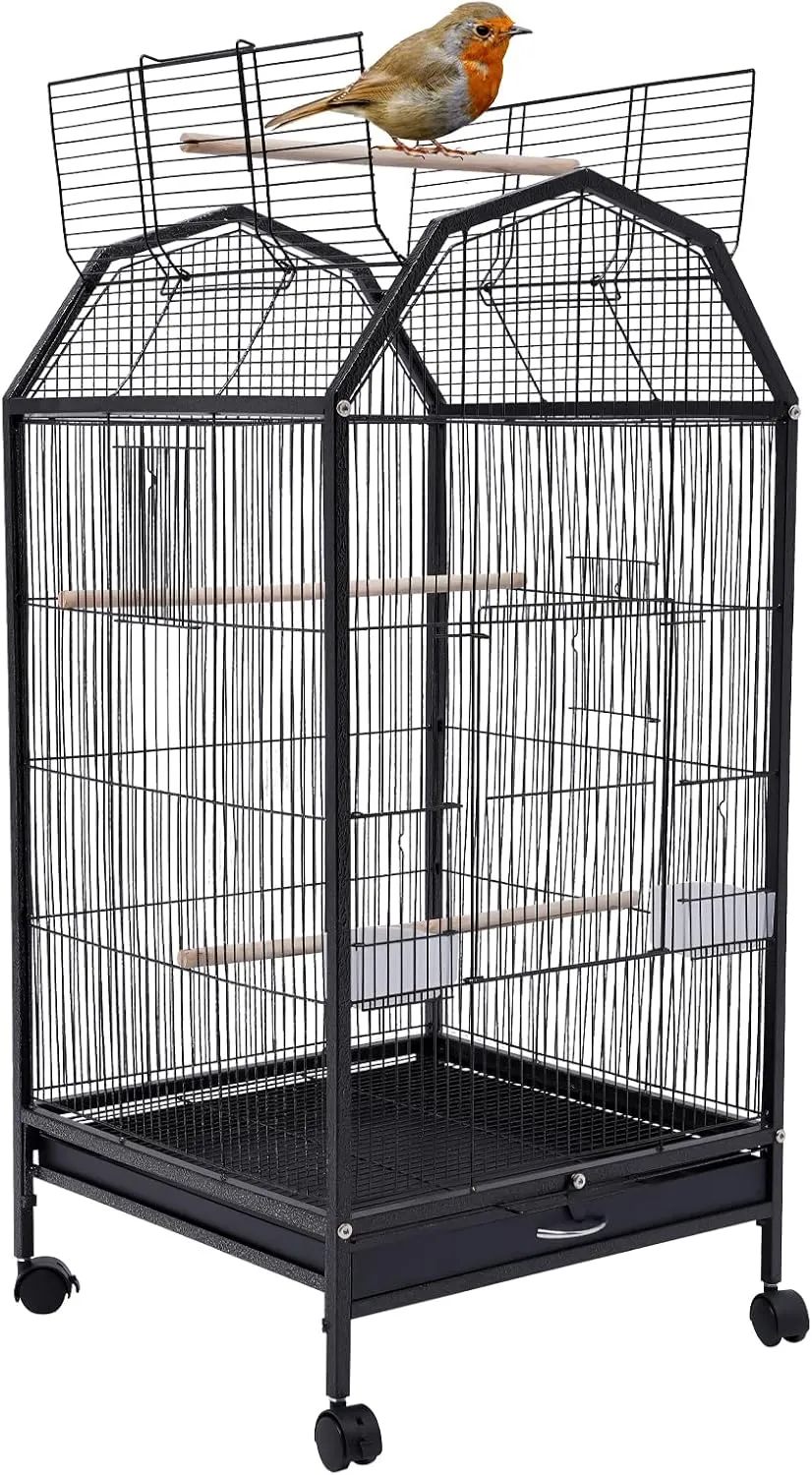 39.9" Wrought Iron Cockatiel Cage, W/Play Open Top & Stand, Bird Cage Small Gap for Small Birds Like Parrots Conure Lovebird Cockatiel Lovebirds Budgies