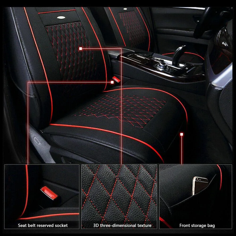 3D Car Seat Cover Leather Front Rear Cushion Full Set Pad Mat