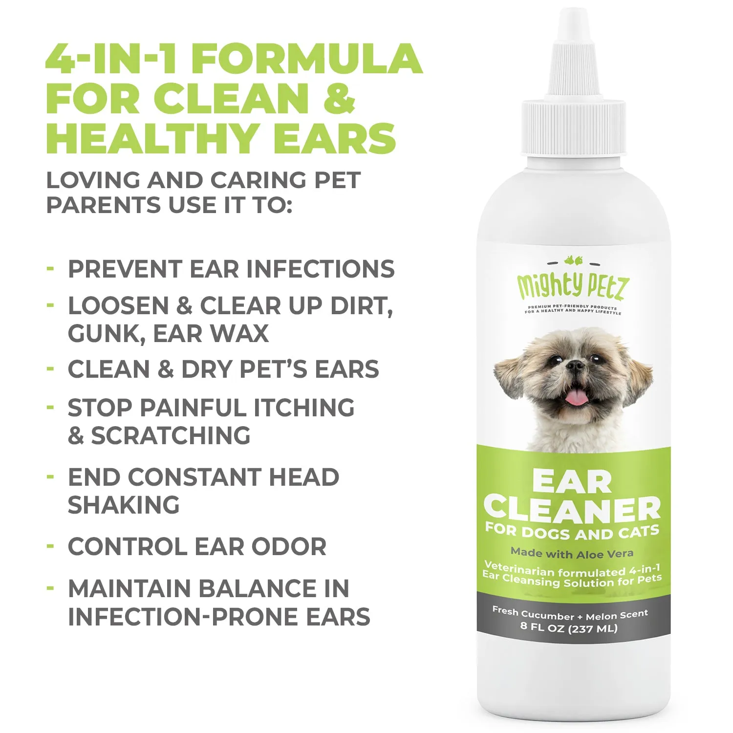 4-in-1 Ear Cleaner for Dogs & Cats - Cleaning Solution for Healthy Ears