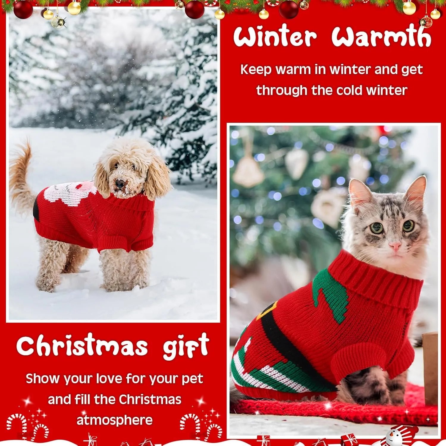 4 Pcs Puppy Christmas Sweater Dog Ugly Xmas Santa Knitted Sweater Small Dog Christmas Outfit Pet Winter Holiday Knitwear Cat Turtleneck Knitwear for Pet Kitten Puppy(L)