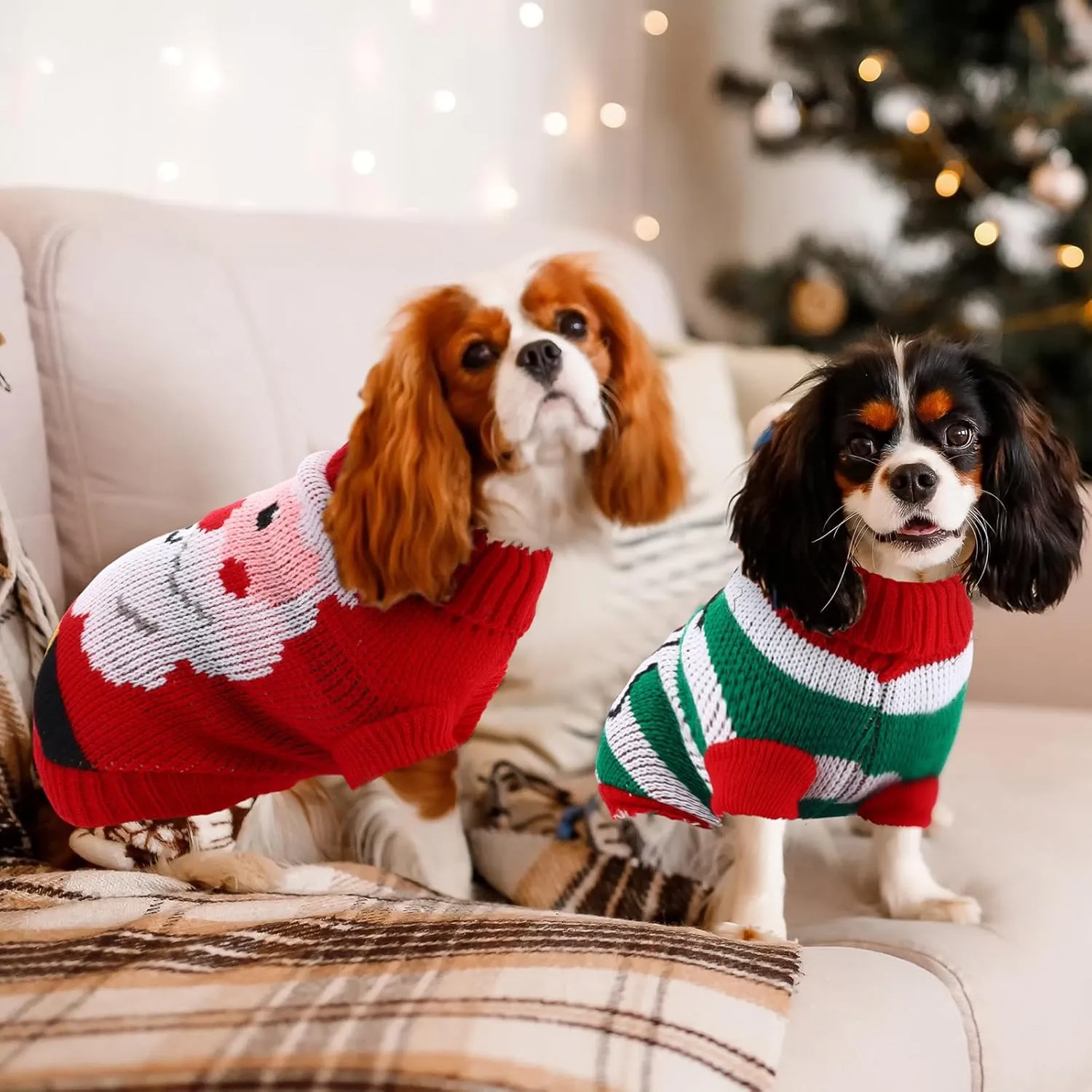 4 Pcs Puppy Christmas Sweater Dog Ugly Xmas Santa Knitted Sweater Small Dog Christmas Outfit Pet Winter Holiday Knitwear Cat Turtleneck Knitwear for Pet Kitten Puppy(L)