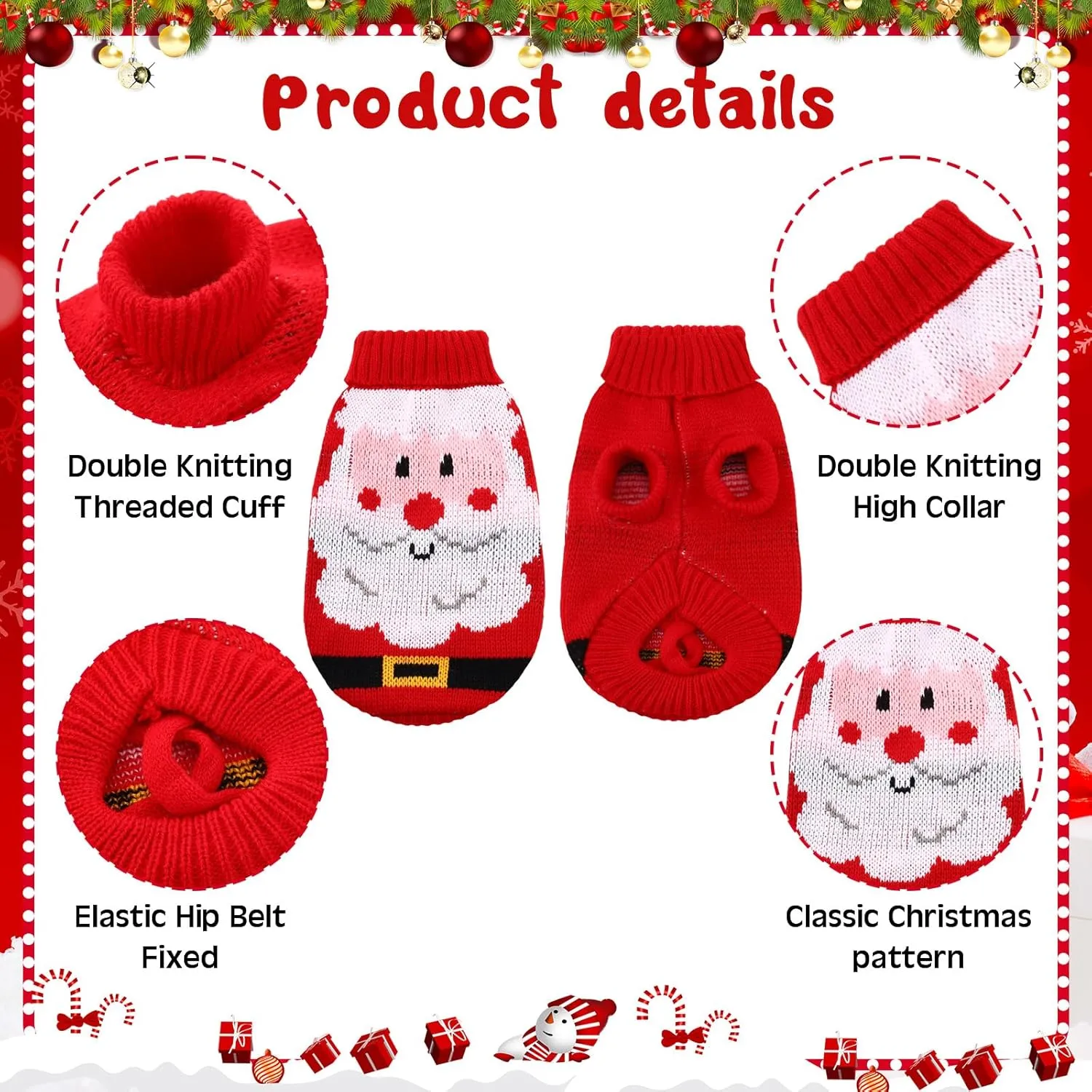 4 Pcs Puppy Christmas Sweater Dog Ugly Xmas Santa Knitted Sweater Small Dog Christmas Outfit Pet Winter Holiday Knitwear Cat Turtleneck Knitwear for Pet Kitten Puppy(L)