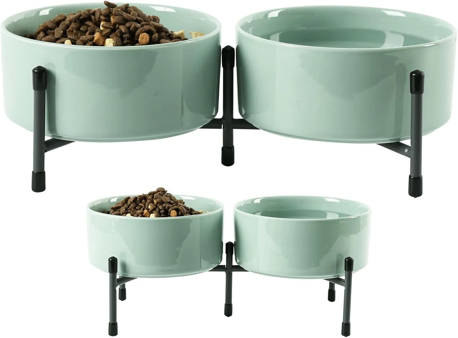 6 Inch Elevated Dog Bowl with Adjustable Metal Stand, 32 OZ Raised Ceramic Dog Bowls Set for Food and Water Bowl, Double Pet Feeding Dishes for Small and Medium Breed Dogs, Light Green, Set of 2