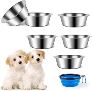 ACEONE 6 Pack Stainless Steel Dog Bowls, Metal Pet Food Water Bowls for Small Medium Dog, 6.9inch