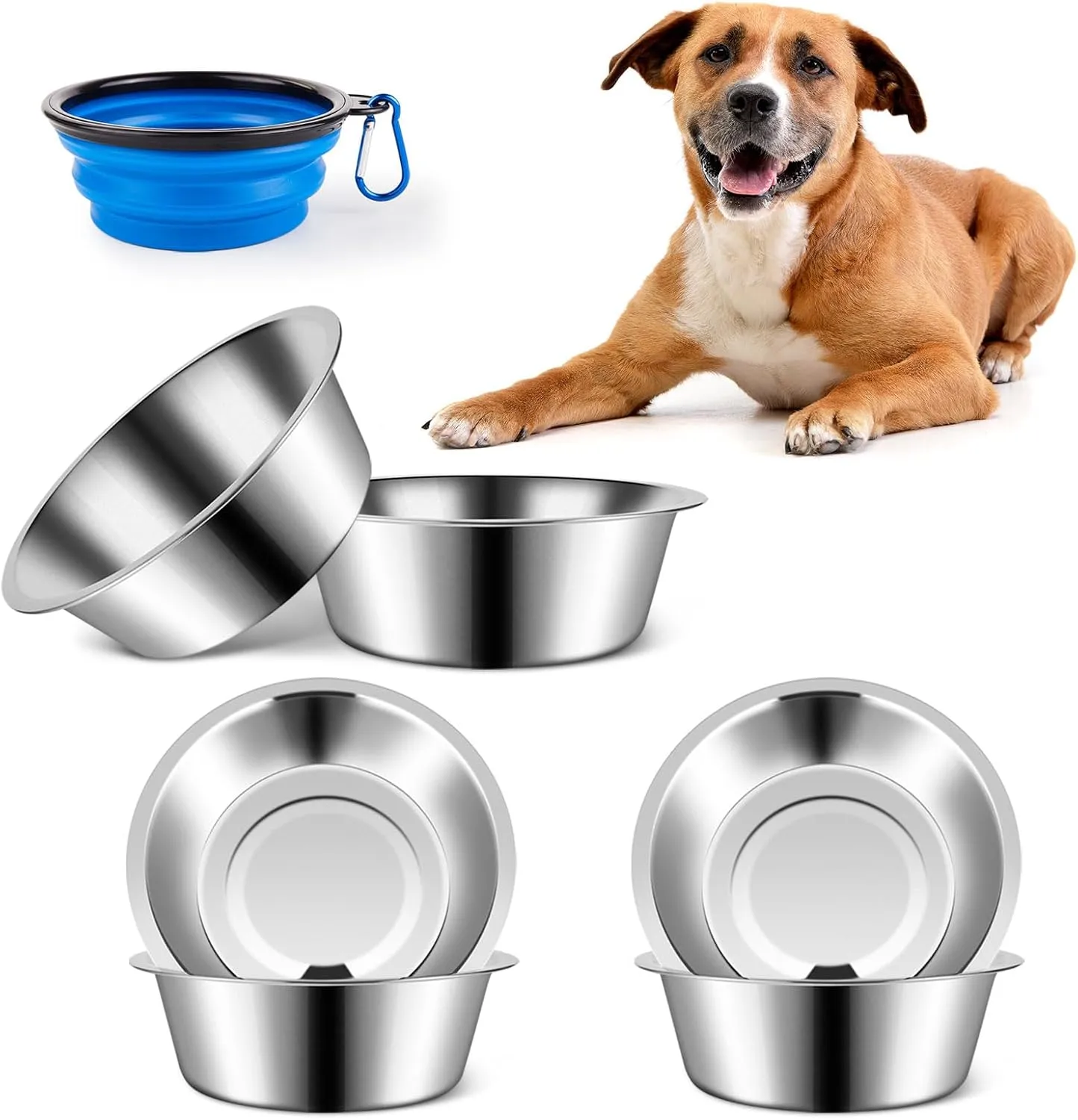 ACEONE 6 Pack Stainless Steel Dog Bowls, Metal Pet Food Water Bowls for Small Medium Dog, 8.3inch
