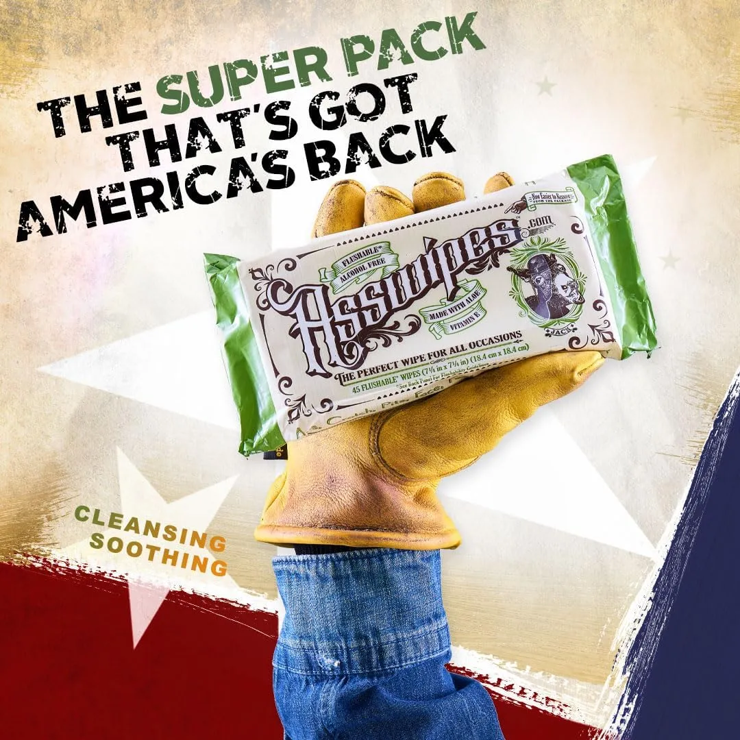 Asswipes Flushable Wipes for Adults (1 Pack, 45 wipes) Personal Cleansing Body, Bathroom & Butt Wipes for Men, Women, with Aloe and Vitamin E - Made without Alcohol or Fragrance - Stocking Stuffer!