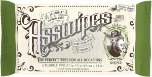 Asswipes Flushable Wipes for Adults (1 Pack, 45 wipes) Personal Cleansing Body, Bathroom & Butt Wipes for Men, Women, with Aloe and Vitamin E - Made without Alcohol or Fragrance - Stocking Stuffer!