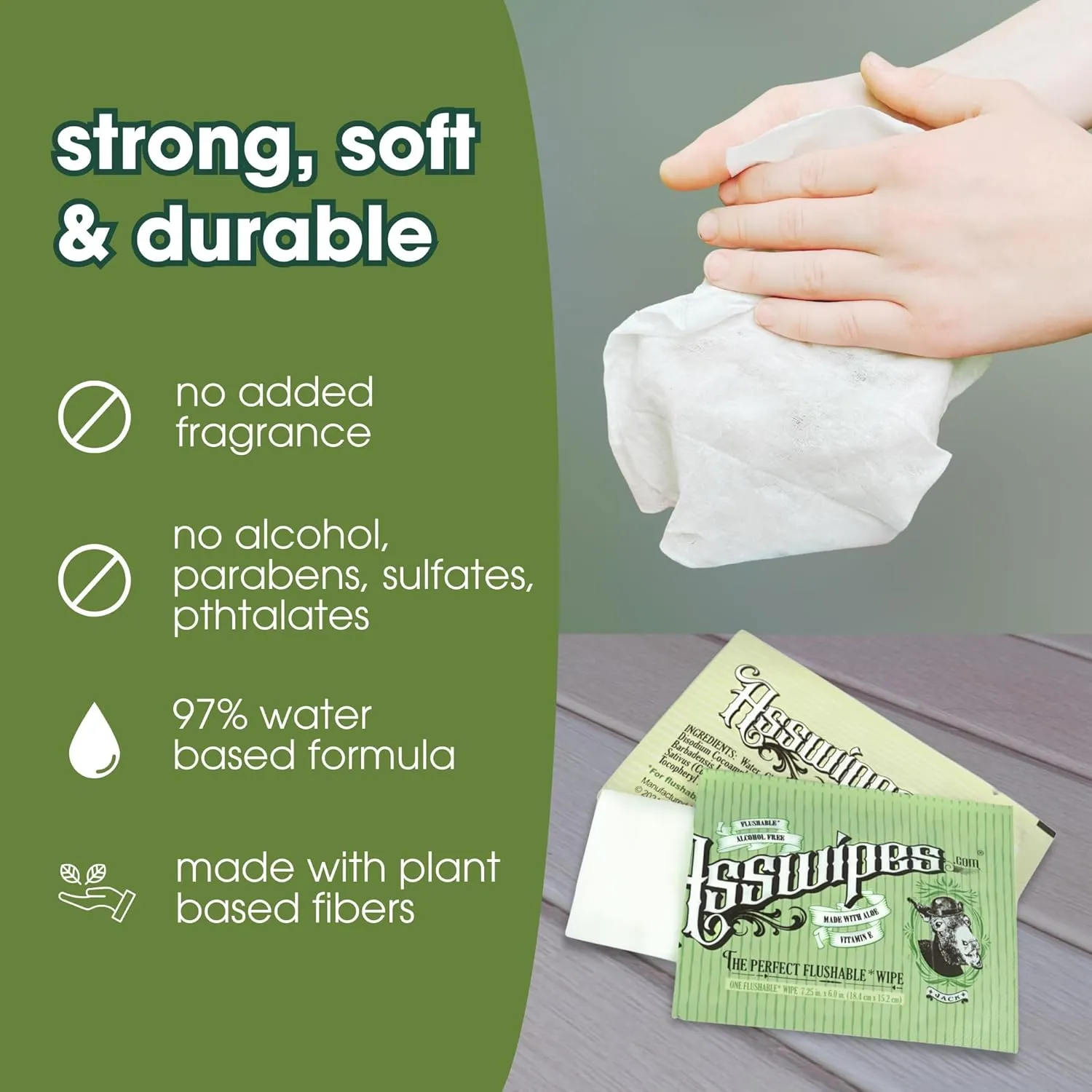 Asswipes Flushable Wipes for Adults - Individually Wrapped Travel Flushable Butt Wipes (30 count) Extra-Large, No Added Fragrance, Alcohol-Free with Aloe and Vitamin E