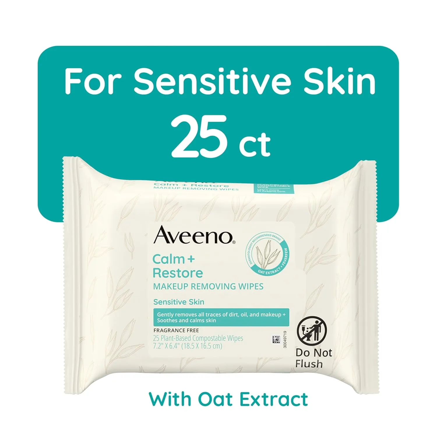 Aveeno Calm   Restore Unscented Makeup Remover Face Wipes, Fragrance Free Facial Cleansing Towelettes with Oat Extract & Calming Feverfew Leave Skin Feeling Soothed, Alcohol Free, 25 ct
