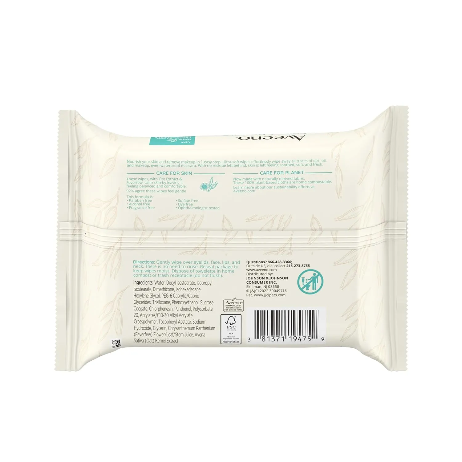 Aveeno Calm   Restore Unscented Makeup Remover Face Wipes, Fragrance Free Facial Cleansing Towelettes with Oat Extract & Calming Feverfew Leave Skin Feeling Soothed, Alcohol Free, 25 ct