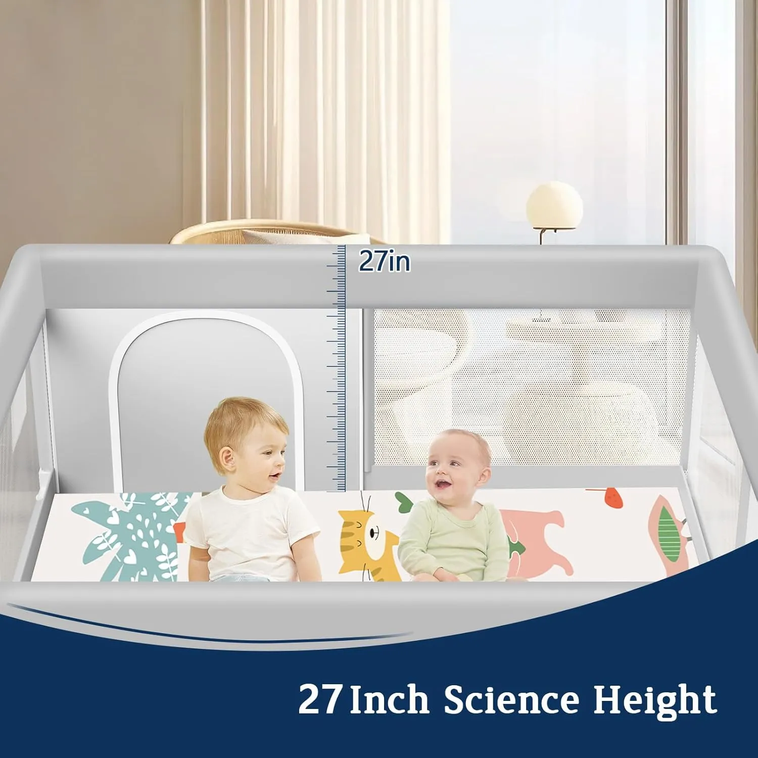 Baby Playpen with Mat, 50x50 Inch Playpen with Mat Waterproof for Babies and Toddlers Play Pen Playards Safety Gate Fence Active Center Indoor