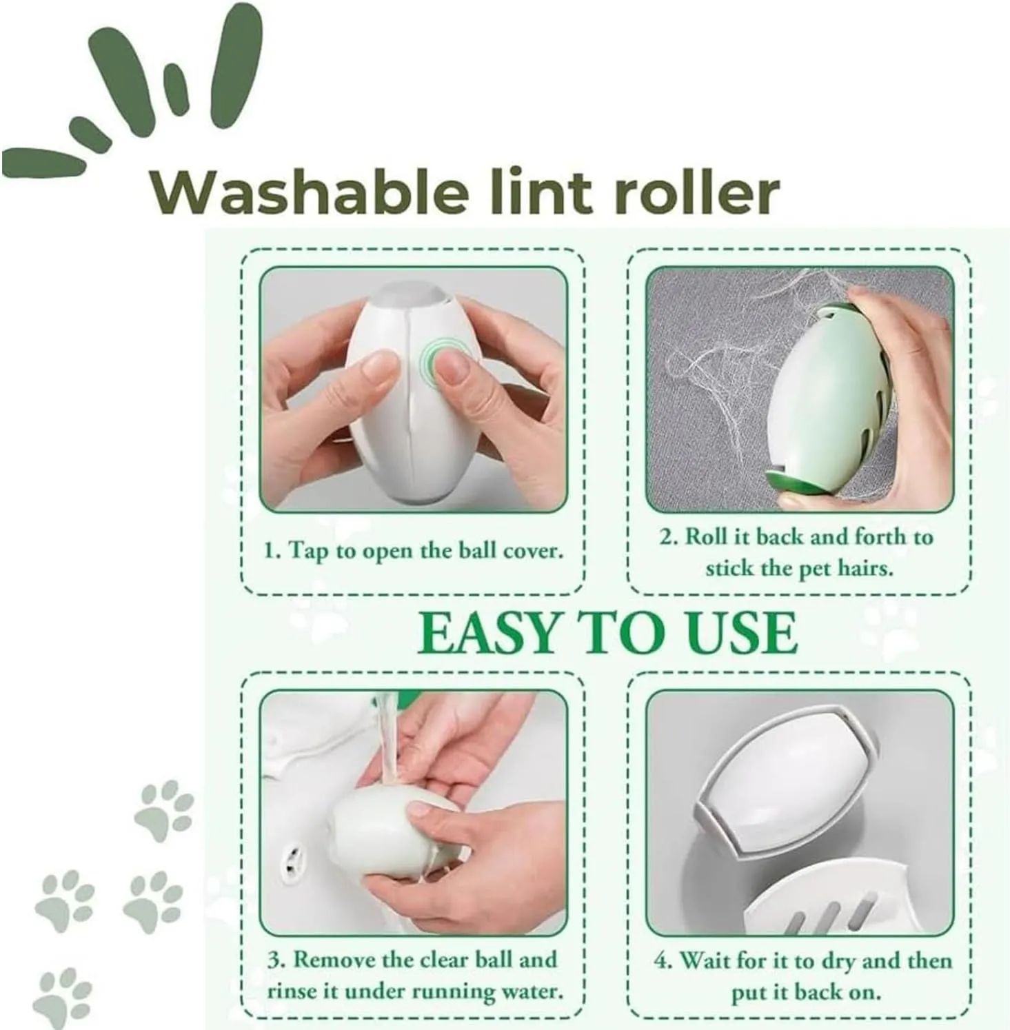 Blinksify Pet Hair Remover & Fur Collector - Reusable, Washable, Portable Lint Roller for Clothes & Pet Hair - Extra Sticky Fur Removal Tool (Green-2)