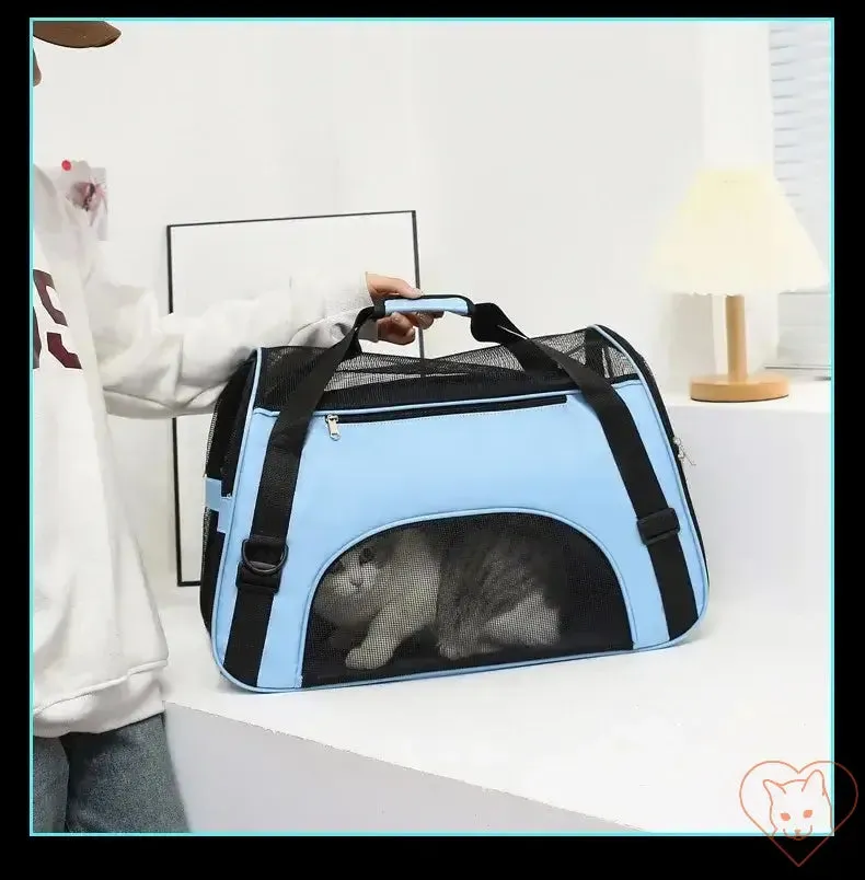 Breathable Pet Travel Bag – Four-Sided Mesh Cat & Dog Carrier with Cotton Mat