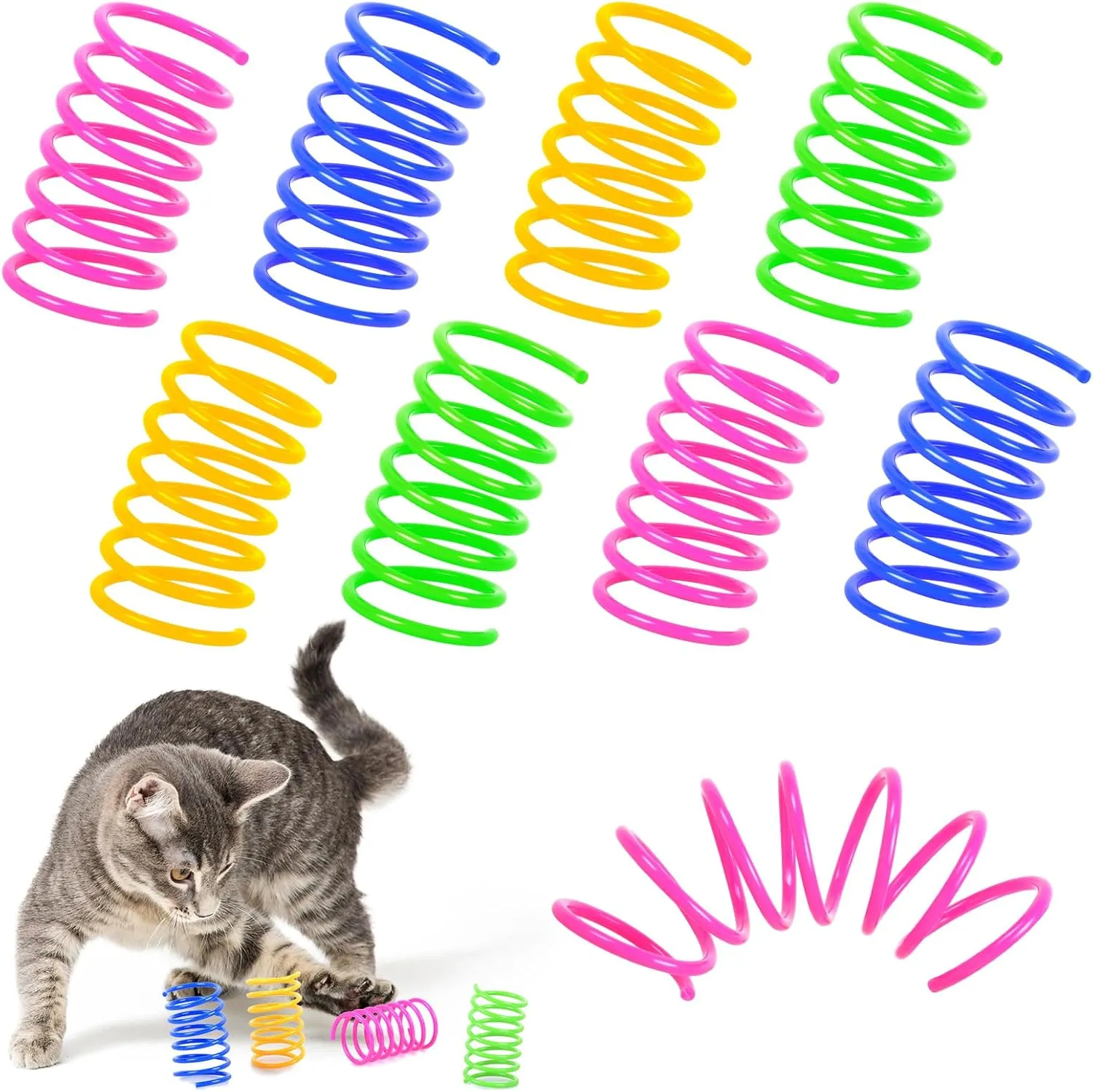 Cat Spiral Spring, 60 Pcs Indoor Adult Cat Relaxation Sports Toys, Spiral Bouncing Spring Training Cats to Swatting, Biting, Hunting, Kitten Interactive Toys