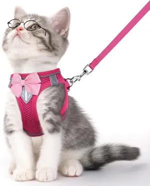 Cat Vest Harness and Leash Set for Walking Escape Proof, Adjustable Kitten Harness Breathable Mesh with Reflective Strips Harness for Kitty Puppy Bunny (Pink,S)