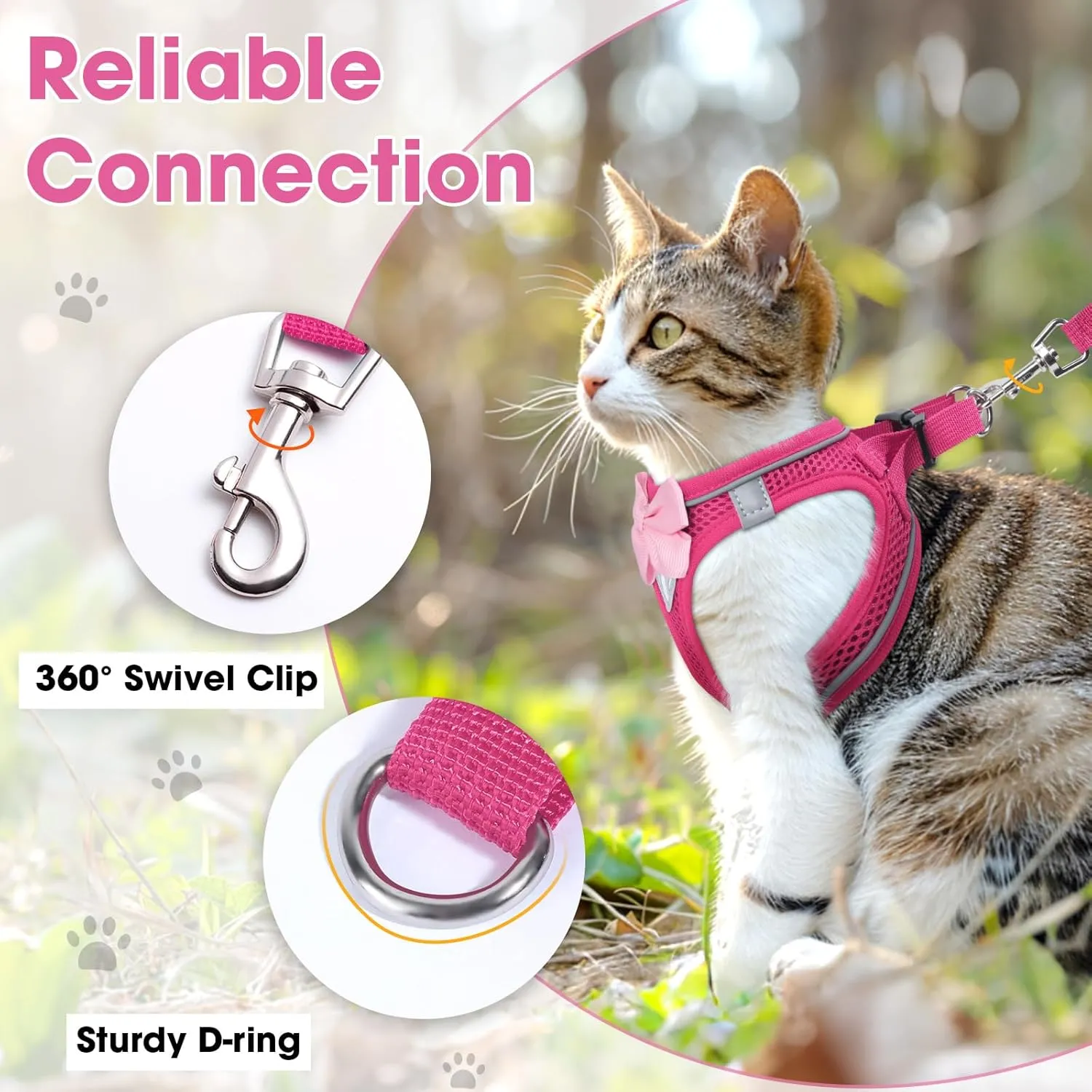 Cat Vest Harness and Leash Set for Walking Escape Proof, Adjustable Kitten Harness Breathable Mesh with Reflective Strips Harness for Kitty Puppy Bunny (Pink,S)