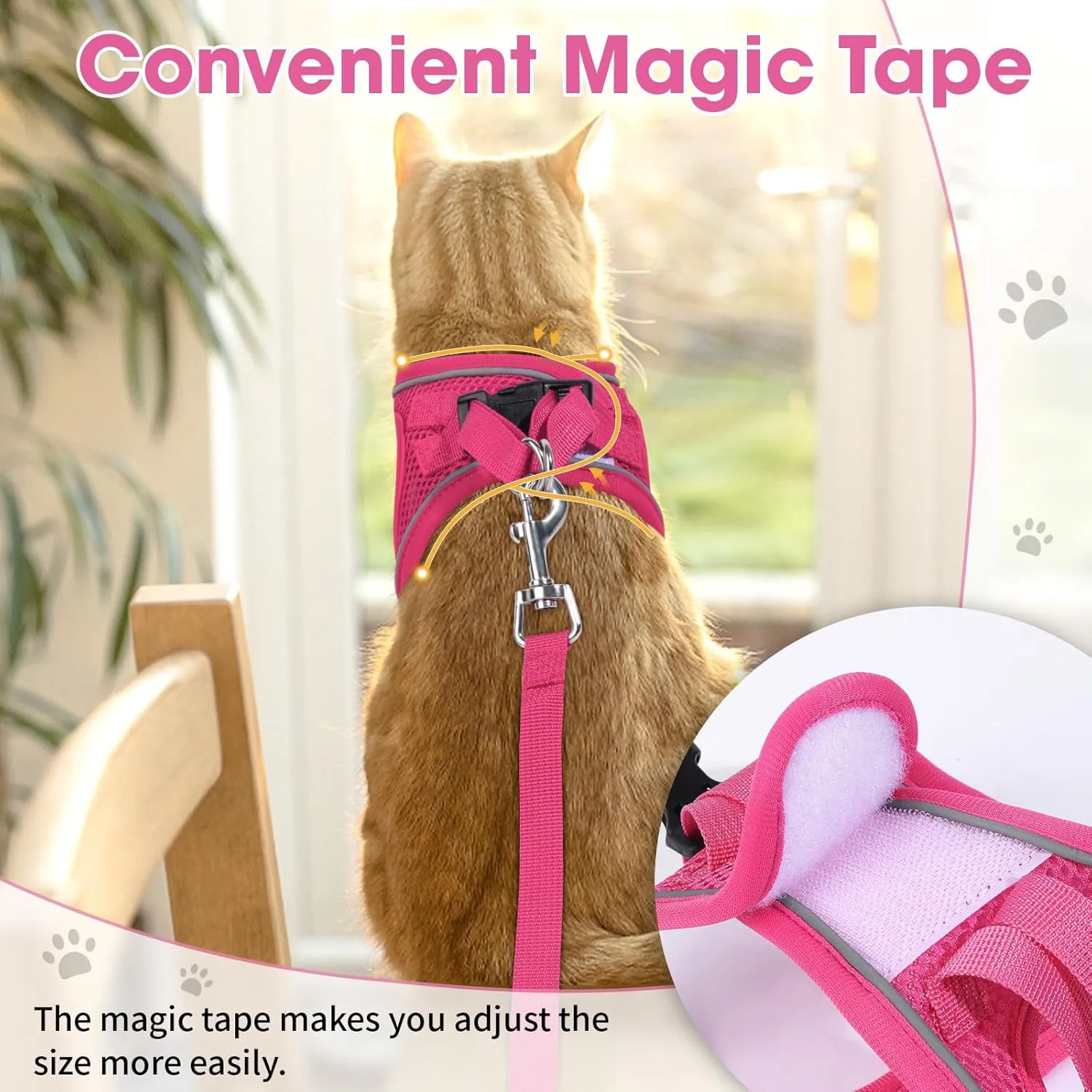 Cat Vest Harness and Leash Set for Walking Escape Proof, Adjustable Kitten Harness Breathable Mesh with Reflective Strips Harness for Kitty Puppy Bunny (Pink,S)