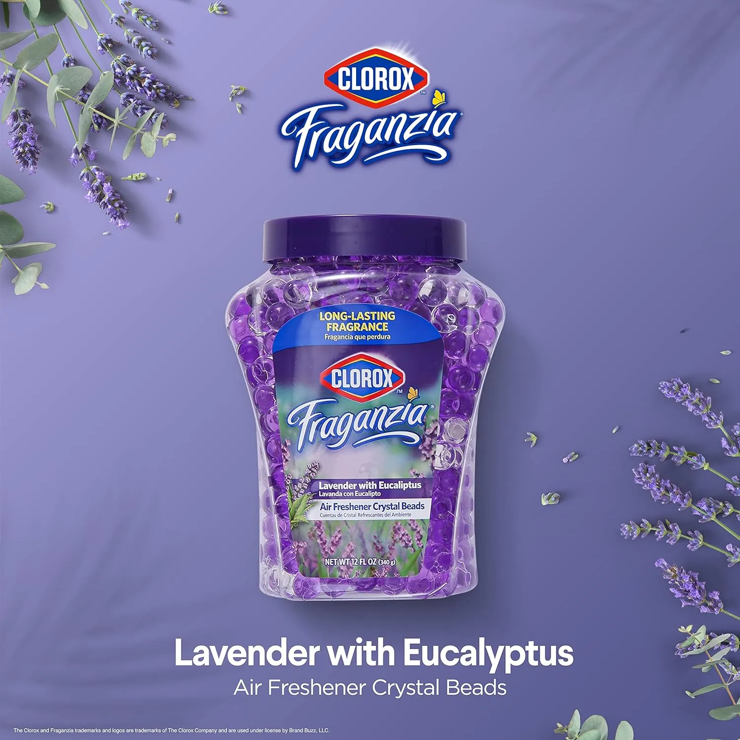 Clorox Fraganzia Air Care Air Freshener Crystal Beads in Lavender with Eucalpytus Scent Scent,12 Oz Lavender Eucalyptus Scented Air Freshener Gel Beads from Clorox Fraganzia for Car or Home(Pack of 1)