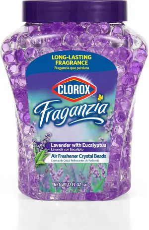 Clorox Fraganzia Air Care Air Freshener Crystal Beads in Lavender with Eucalpytus Scent Scent,12 Oz Lavender Eucalyptus Scented Air Freshener Gel Beads from Clorox Fraganzia for Car or Home(Pack of 1)