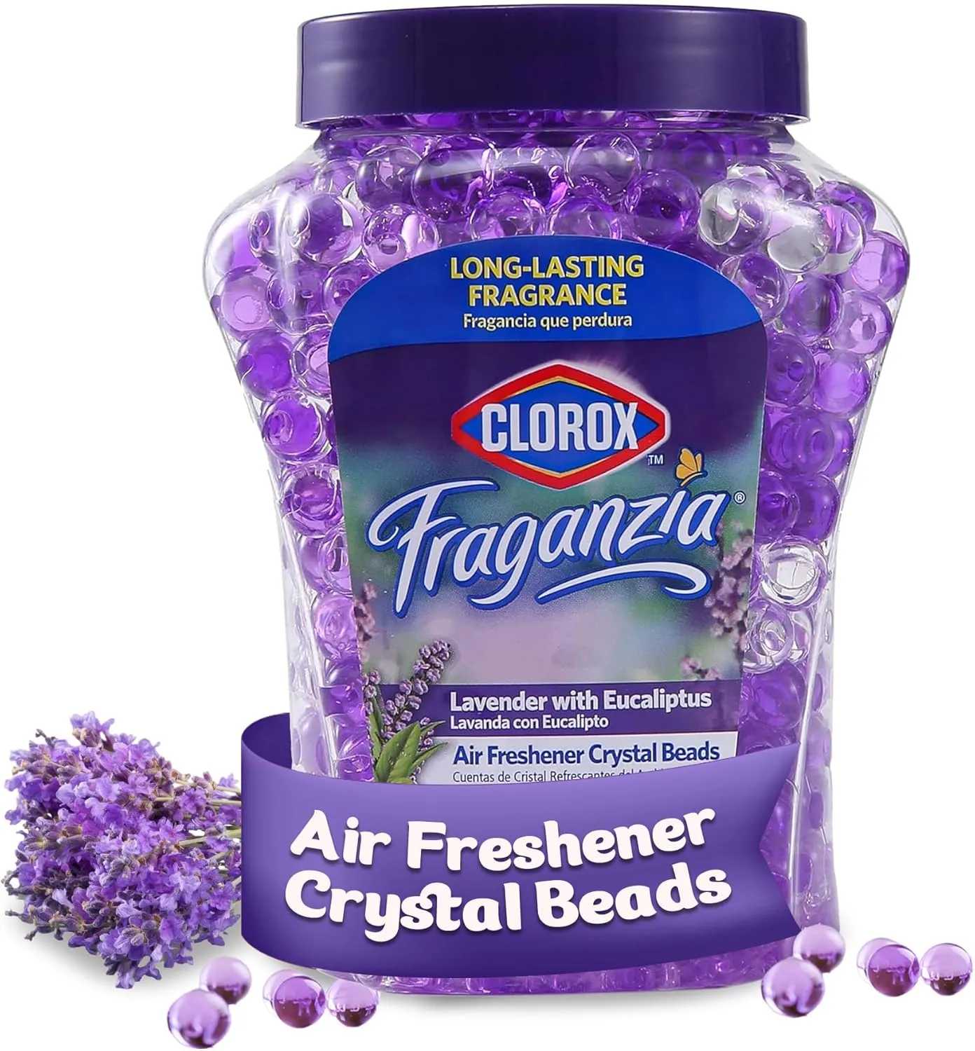 Clorox Fraganzia Air Care Air Freshener Crystal Beads in Lavender with Eucalpytus Scent Scent,12 Oz Lavender Eucalyptus Scented Air Freshener Gel Beads from Clorox Fraganzia for Car or Home(Pack of 1)