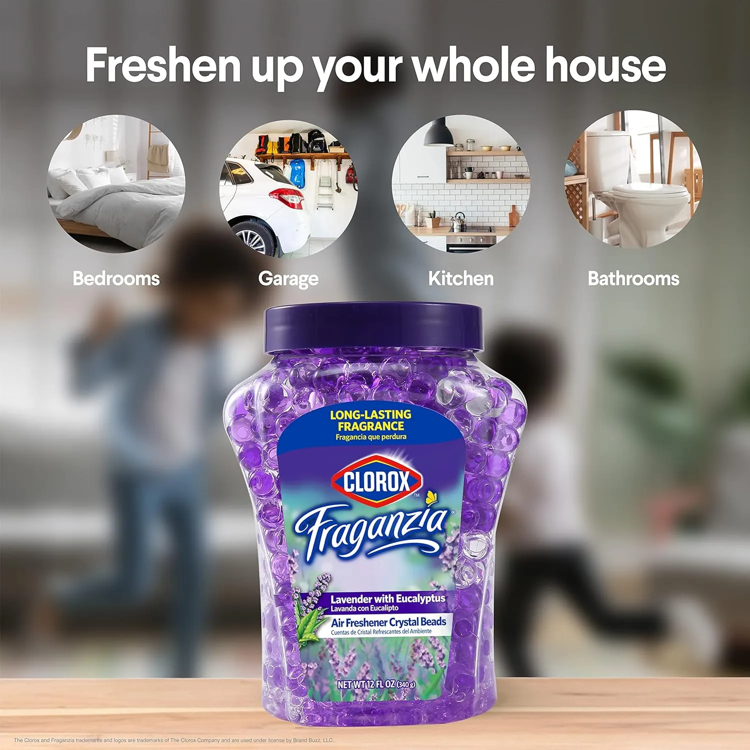 Clorox Fraganzia Air Care Air Freshener Crystal Beads in Lavender with Eucalpytus Scent Scent,12 Oz Lavender Eucalyptus Scented Air Freshener Gel Beads from Clorox Fraganzia for Car or Home(Pack of 1)