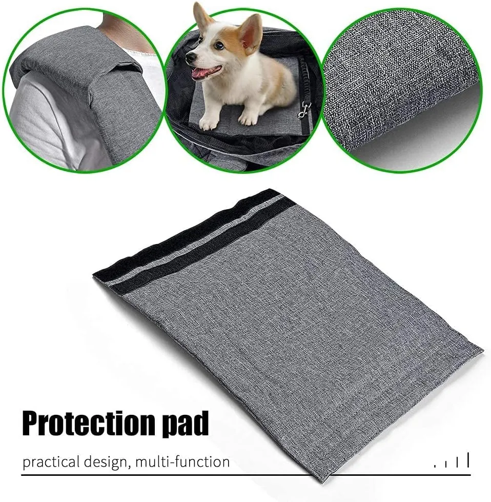 Dog Cat Sling Carrier Adjustable Padded Shoulder Strap with Mesh Pocket for Outdoor Travel (Grey, L - 8 to 15 lbs)