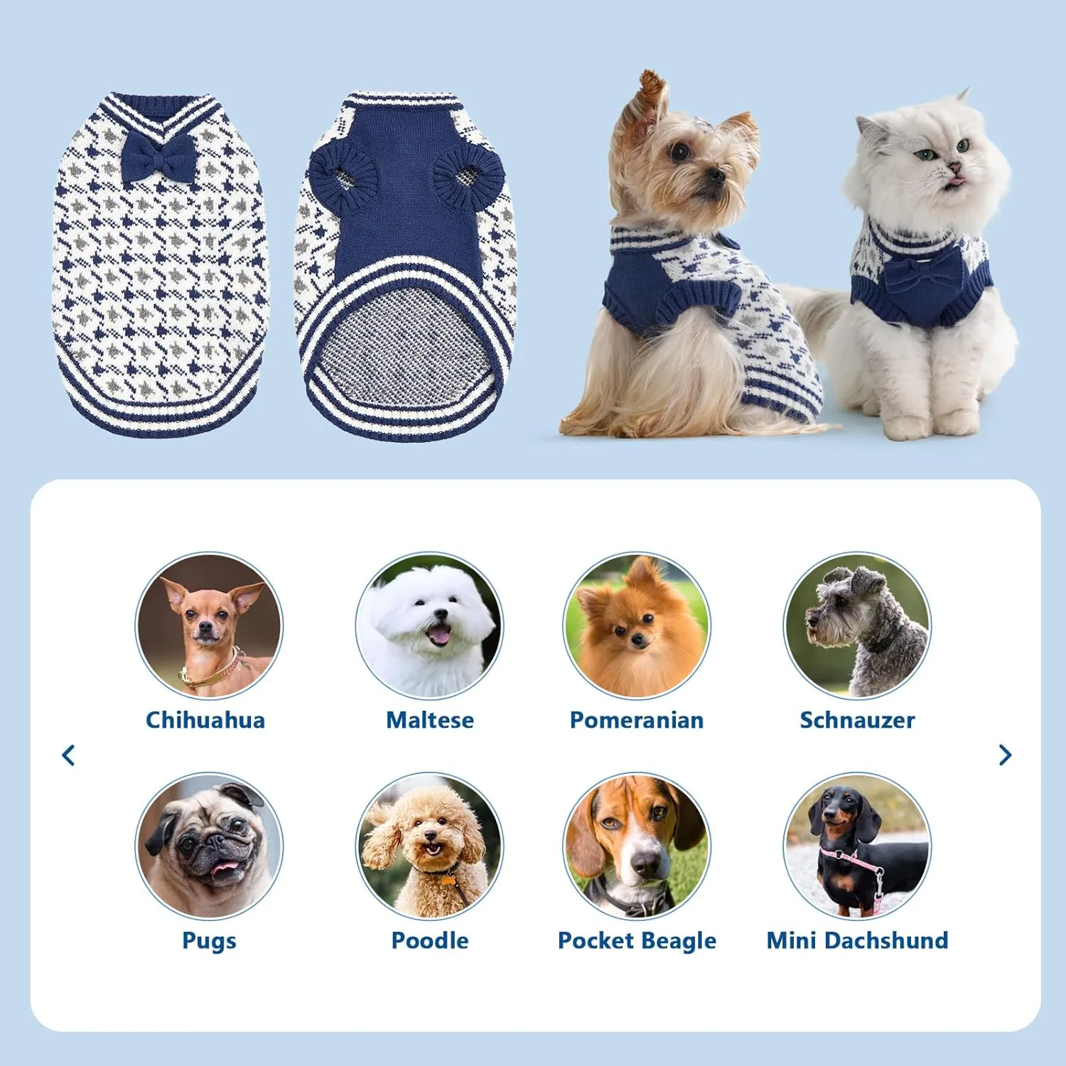 Dog Knitted Sweater Puppy Sweater Warm Soft Pet Holiday Clothes for Small Medium or Large Dogs and Cats Sweaters (Blue, XXL)