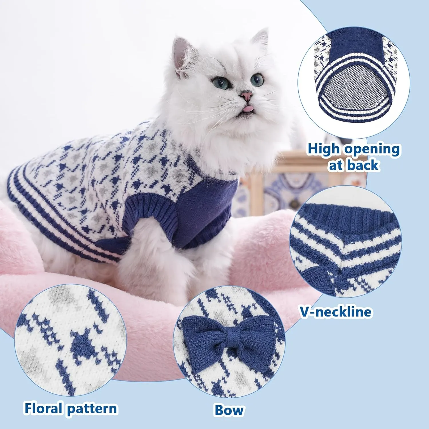 Dog Knitted Sweater Puppy Sweater Warm Soft Pet Holiday Clothes for Small Medium or Large Dogs and Cats Sweaters (Blue, XXL)