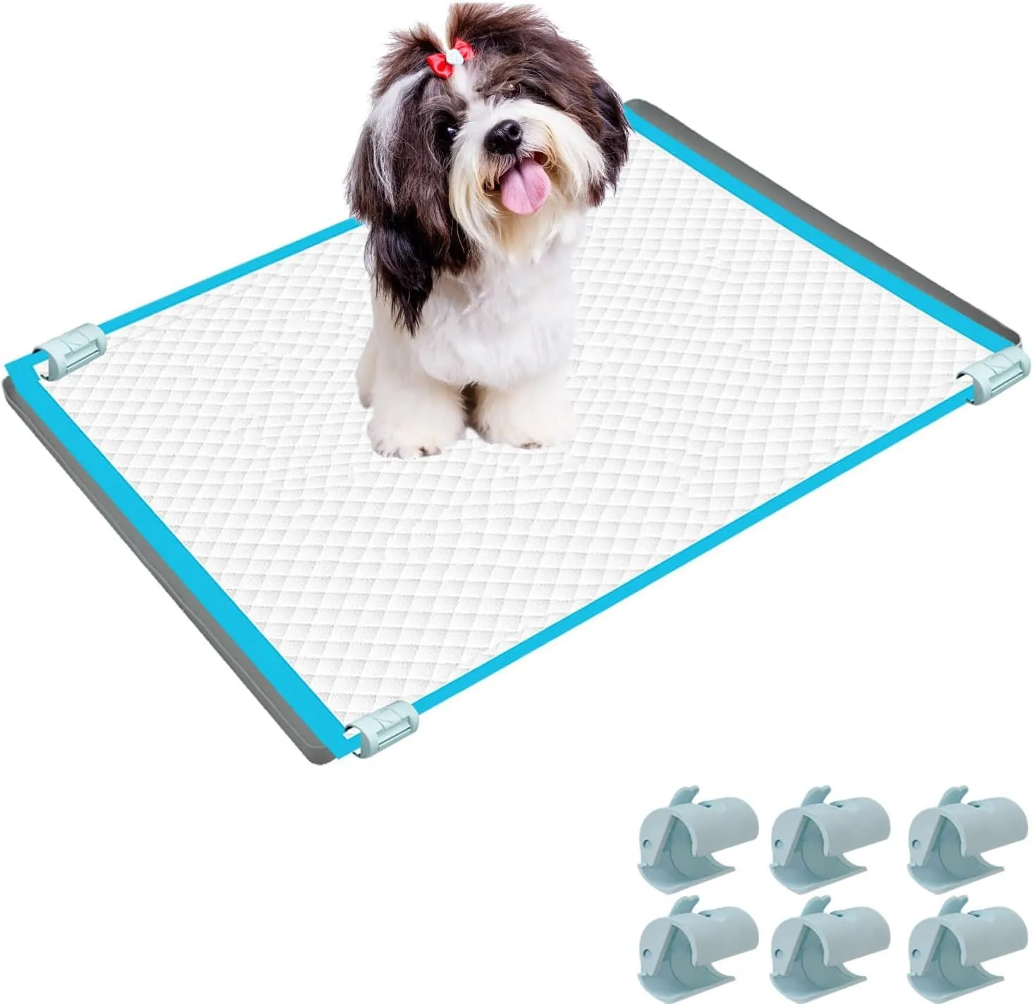 Dog Pee Pad Holder Tray, Puppy Potty Training Tray with 6 Clips, High Edge Dog Potty Tray, Non Slip Silicone Puppy Pad Holder Tray for Easy Cleaning.