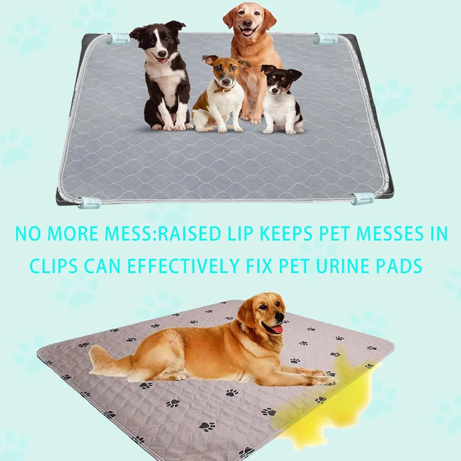 Dog Pee Pad Holder Tray, Puppy Potty Training Tray with 6 Clips, High Edge Dog Potty Tray, Non Slip Silicone Puppy Pad Holder Tray for Easy Cleaning.
