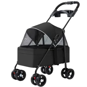 Dog Pram Dog Pushchair,Pet Stroller for Dogs and Cats go Out,Foldable pet Trolley,4 Wheels pet pram cart with Swivel Front Wheel,Rear Wheel with Foot Brakes,Front and Back openable Canopy wi