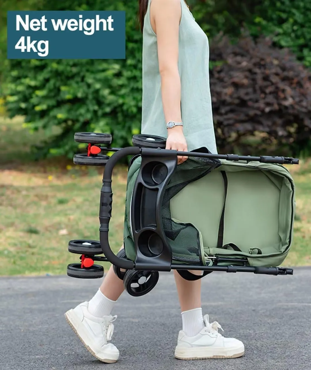 Dog Pram Dog Pushchair,Pet Stroller for Dogs and Cats go Out,Foldable pet Trolley,4 Wheels pet pram cart with Swivel Front Wheel,Rear Wheel with Foot Brakes,Front and Back openable Canopy wi