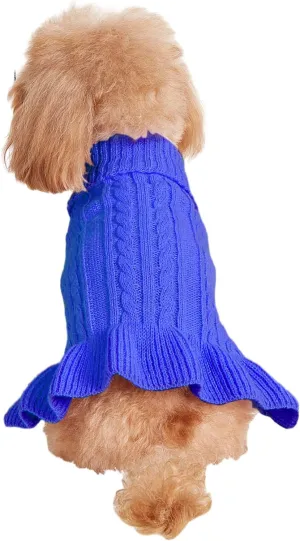 Dog Sweater, Dog Dress for Small Dogs Pet Sweaters Cold Weather Cable Knitwear, Cute Knitted Classic Cat Sweater Warm Dog Clothes Coat for Girls Dog Puppy Cat (Dark Blue, Large)