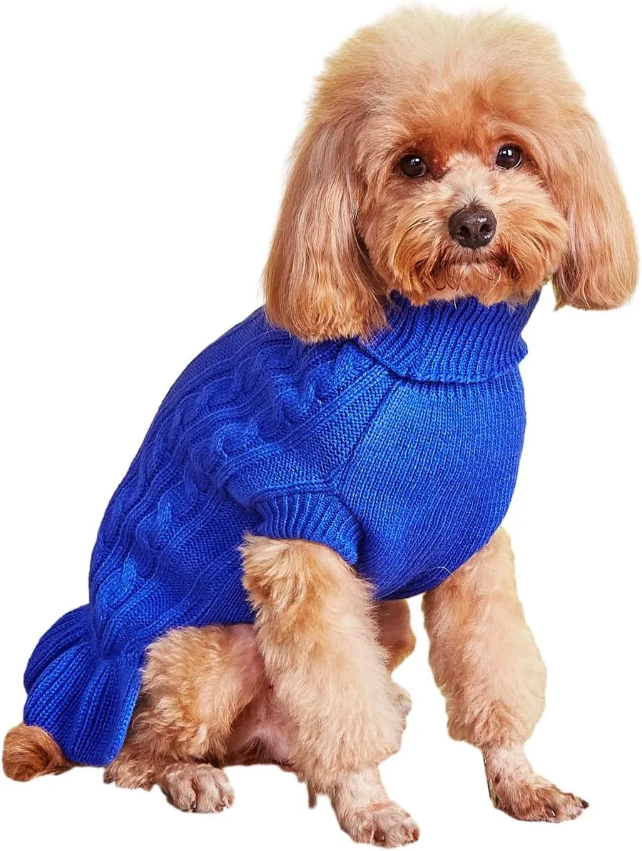 Dog Sweater, Dog Dress for Small Dogs Pet Sweaters Cold Weather Cable Knitwear, Cute Knitted Classic Cat Sweater Warm Dog Clothes Coat for Girls Dog Puppy Cat (Dark Blue, Large)