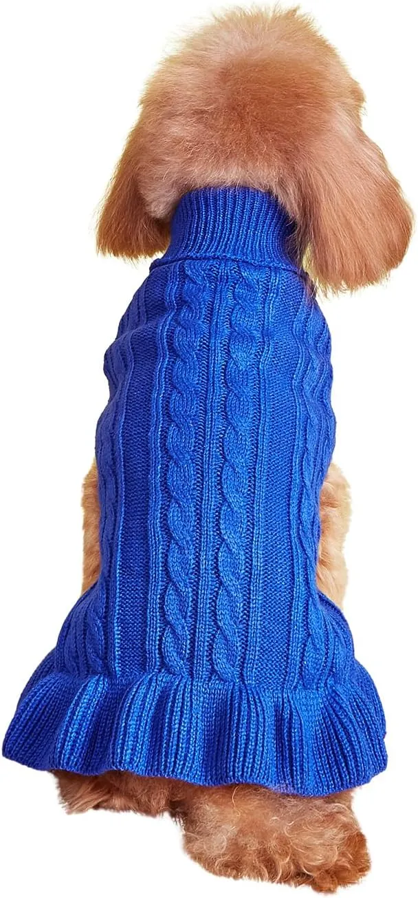 Dog Sweater, Dog Dress for Small Dogs Pet Sweaters Cold Weather Cable Knitwear, Cute Knitted Classic Cat Sweater Warm Dog Clothes Coat for Girls Dog Puppy Cat (Dark Blue, XX-Small)