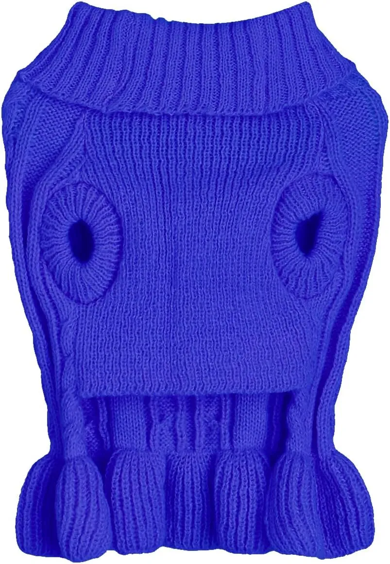 Dog Sweater, Dog Dress for Small Dogs Pet Sweaters Cold Weather Cable Knitwear, Cute Knitted Classic Cat Sweater Warm Dog Clothes Coat for Girls Dog Puppy Cat (Dark Blue, XX-Small)