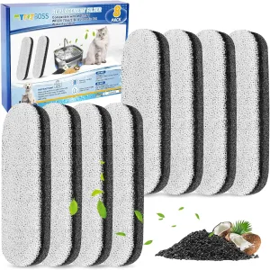 Dog Water Fountain Filters, 8 Pack Dog Water Bowl Dispenser Compatible with WF220 75oz/2.2L Dog Water Fountain, 3-layer Filtration Automatic Cat Dog Pet Water Bowl Dispenser, White & Black