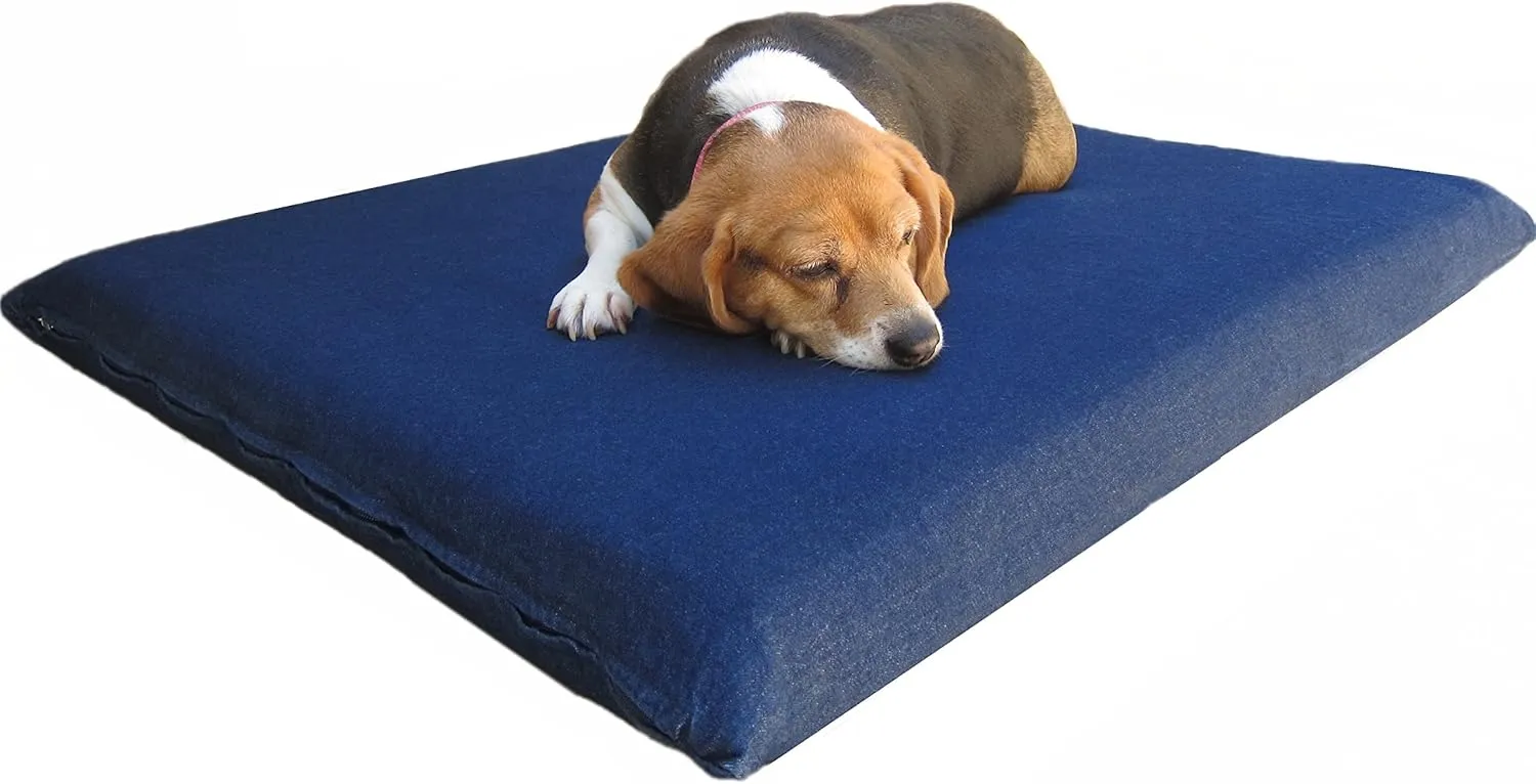 Dogbed4less Gel Memory Foam Dog Bed for Small to Medium Large Pet with Waterproof Internal Cover, Denim Blue External Cover 34X27X3 Inches