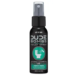 DUDE Bombs - Toilet Spray - 2.5 oz Spray Bottle  Forest Fresh Toilet Spray with Pine and Cedarwood Essential Oils - Stank Eliminator Up to 150 Dumps
