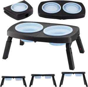 Elevated Dog Bowls for Large Dogs Medium Pet, Collapsible 2 Raised Dog Food Water Bowl with Stand 3 Adjustable Heights 7.4"/8.9"/10.2", Feeding Diner Table Portable Outdoor Travel Black Blue