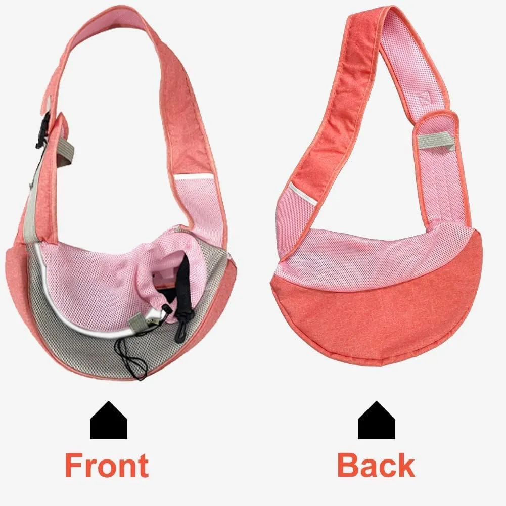 FEimaX Pet Dog Sling Carrier Puppy Pet Slings Bag for Small Dogs Cats Satchel Carriers Breathable Mesh Hand Free with Adjustable Strap Doggie Crossbody for Outdoor Travel (Large, Pink)