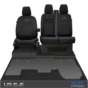 Ford Transit MK8/MK9 INKA Front 1 2 Tailored Waterproof Seat Covers & Tailored Rubber Mat Black MY-2014 Onwards (Choice of 7 Colours)