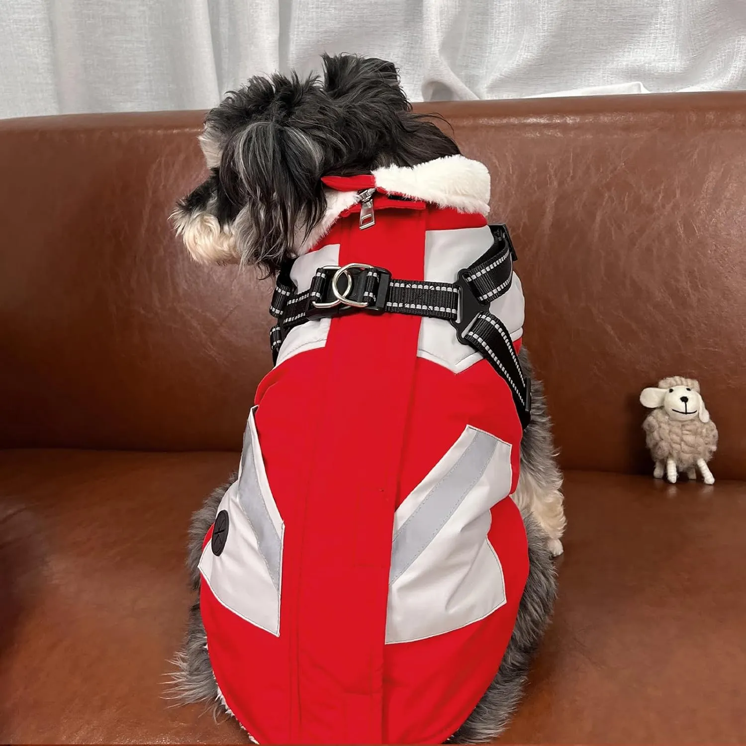 FUAMEY Dog Jacket - Waterproof & Reflective, Built-in Harness, Winter Coat with Zipper, Small Dog Size, Red