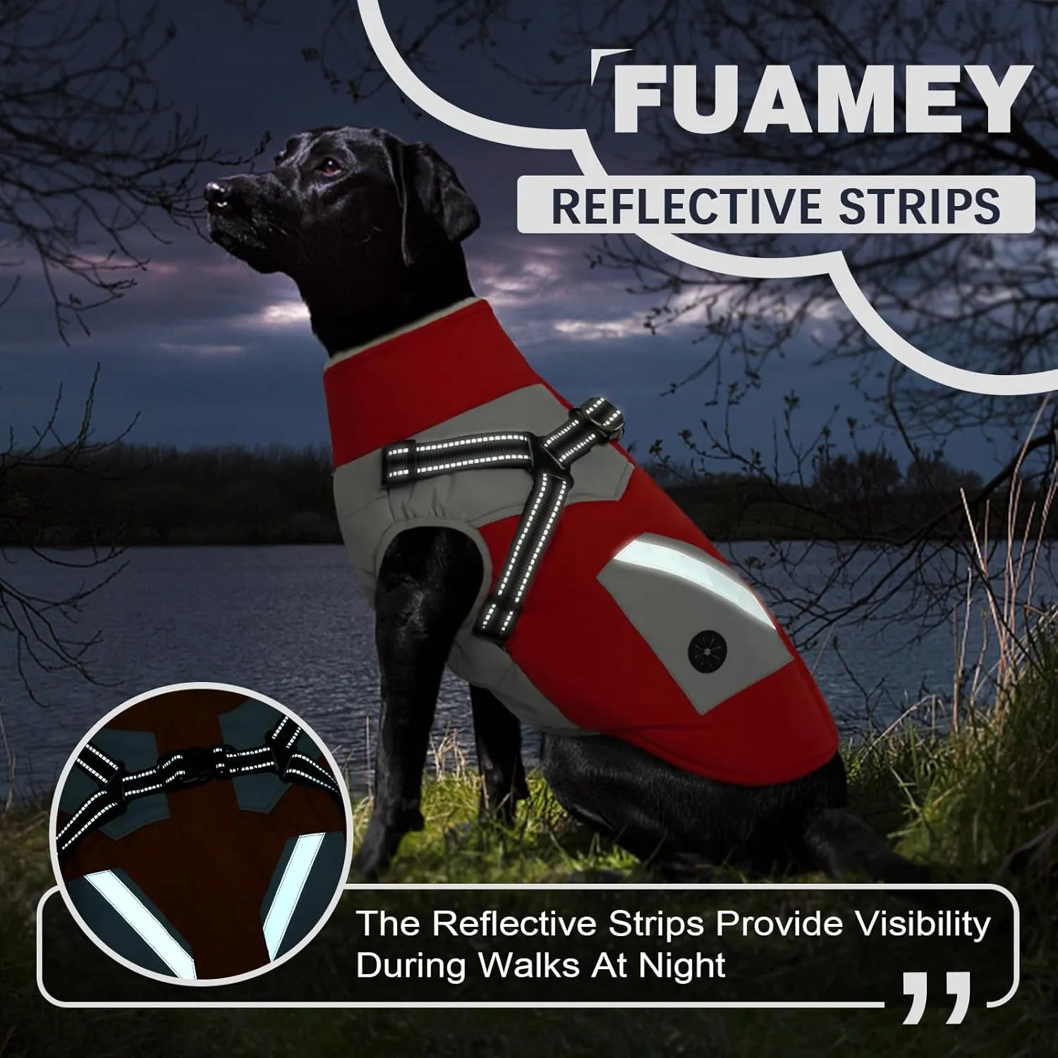 FUAMEY Dog Jacket - Waterproof & Reflective, Built-in Harness, Winter Coat with Zipper, Small Dog Size, Red